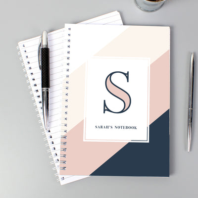 Personalised Free Text Navy & Blush A5 Notebook Stationery & Pens Everything Personal