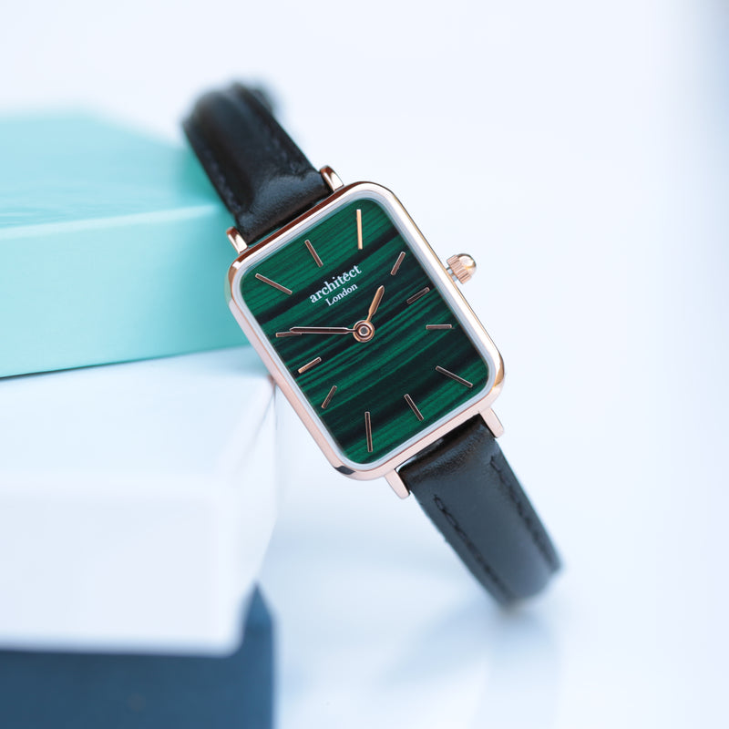 Ladies Personalised Architect Lille Watch with Pine Green Face & Black Leather Strap Engraved with Your Own Handwriting or Drawing Jewellery Everything Personal
