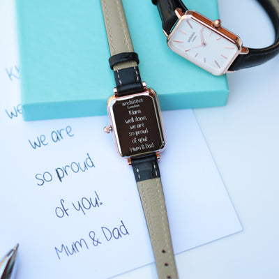 Ladies Personalised Architect Lille Watch with White Face & Black Leather Strap Engraved with Your Own Handwriting or Drawing Jewellery Everything Personal