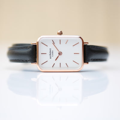 Ladies Personalised Architect Lille Watch with White Face & Black Leather Strap Engraved with Your Own Handwriting or Drawing Jewellery Everything Personal