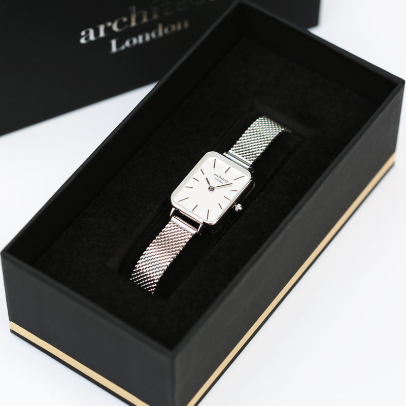 Ladies Personalised Architect Lille Watch with a Silver Mesh Strap Engraved with Your Own Handwriting or Drawing Jewellery Everything Personal