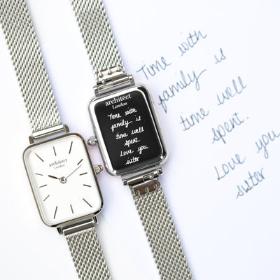 Ladies Personalised Architect Lille Watch with a Silver Mesh Strap Engraved with Your Own Handwriting or Drawing Jewellery Everything Personal