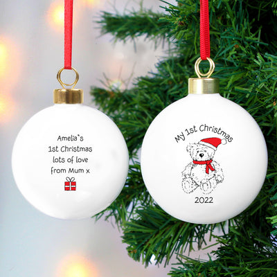 Personalised My 1st Xmas Teddy Bear Bauble Hanging Decorations & Signs Everything Personal