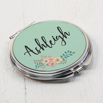 Personalised Green Floral Compact Mirror Keepsakes Everything Personal