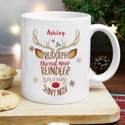 Personalised Rudolph the Red Nose Reindeer Mug Mugs Everything Personal