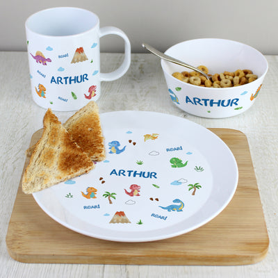 Personalised Dinosaur Plastic Breakfast Set Mealtime Essentials Everything Personal