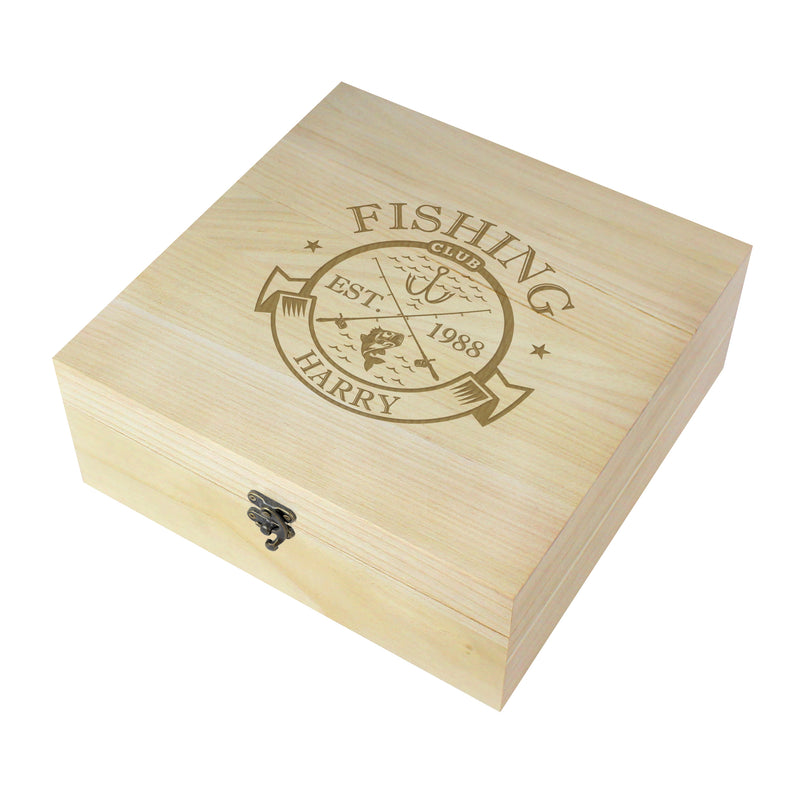 Personalised Fishing Club Wooden Keepsake Box Trinket, Jewellery & Keepsake Boxes Everything Personal