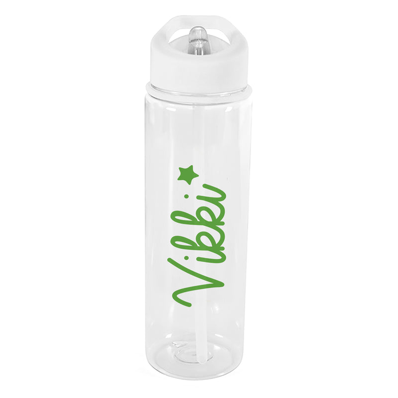 Personalised Island Inspired Water Bottle with Green Text and Star Mealtime Essentials Everything Personal