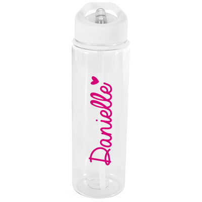 Personalised Island Inspired Water Bottle with Pink Text and Heart Mealtime Essentials Everything Personal