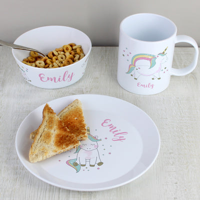 Personalised Unicorn Plastic Breakfast Set Mealtime Essentials Everything Personal