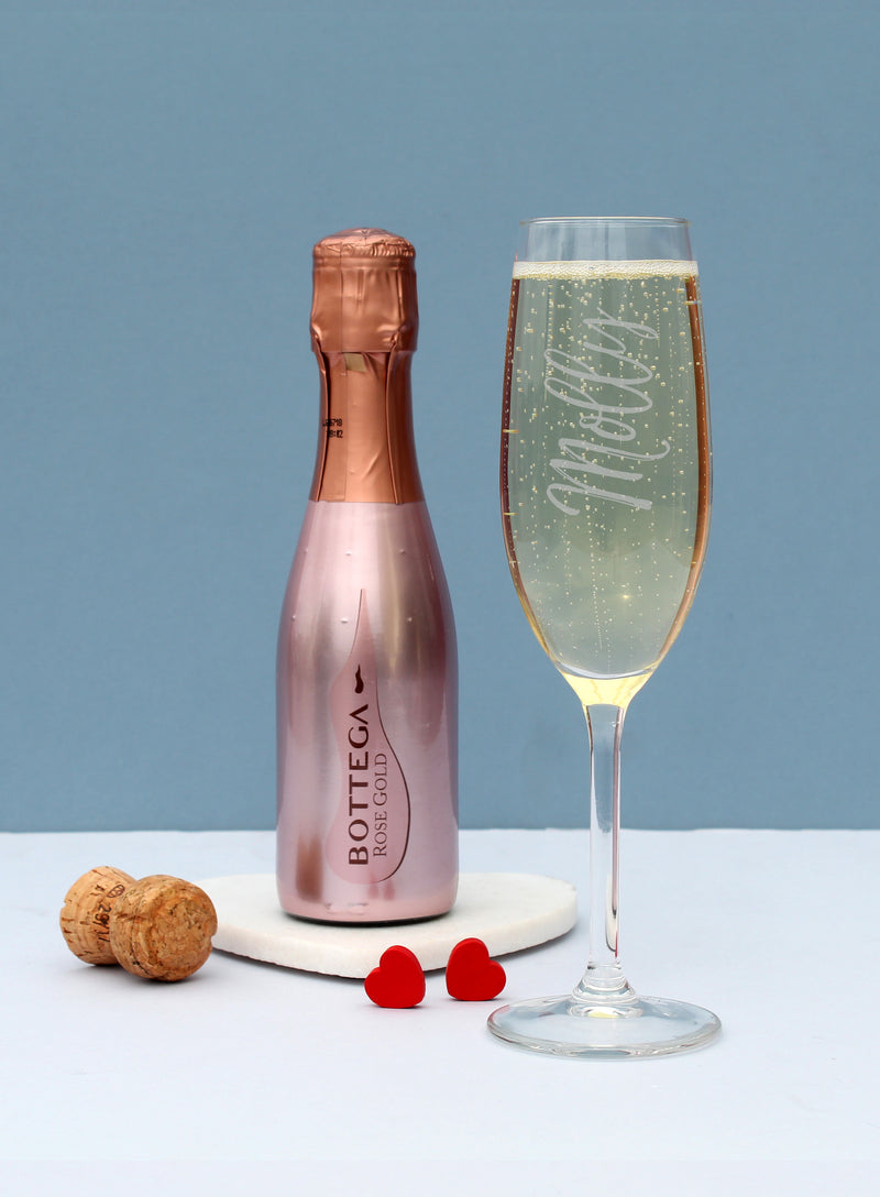 Personalised Flute & Mini Rose Bottega Prosecco Set Glasses & Barware Everything Personal