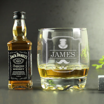 Personalised Gentlemans Tumbler and Whiskey Miniature Set Alcohol Everything Personal