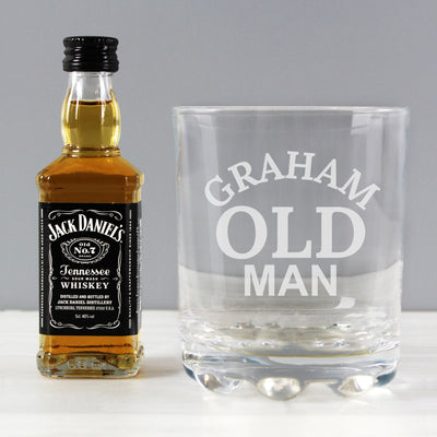 Personalised Old Man Tumbler and Whiskey Miniature Set Alcohol Everything Personal
