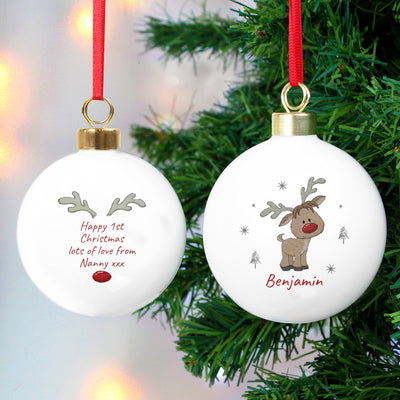 Personalised Little Reindeer Bauble Hanging Decorations & Signs Everything Personal