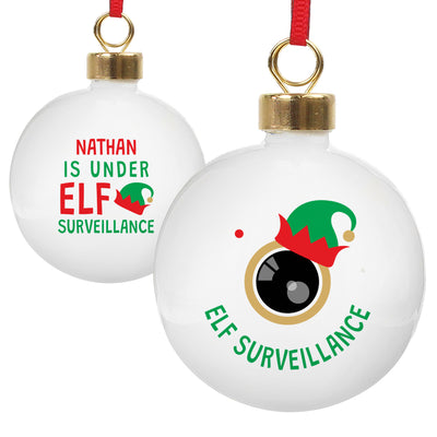 Personalised Elf Surveillance Bauble Christmas Decorations Everything Personal