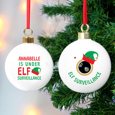 Personalised Elf Surveillance Bauble Christmas Decorations Everything Personal