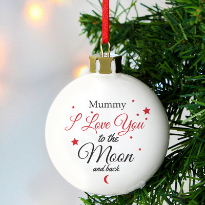 Personalised To The Moon & Back Bauble Christmas Decorations Everything Personal