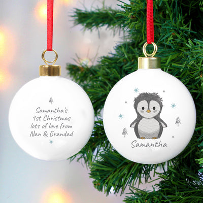 Personalised Pebbles the Penguin Bauble Christmas Decorations Everything Personal