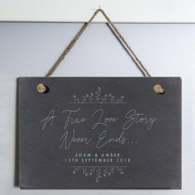 Personalised True Love Story Hanging Large Slate Sign Hanging Decorations & Signs Everything Personal