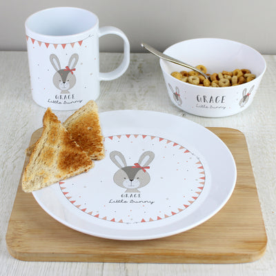 Personalised Little Bunny Pink Plastic Breakfast Set Mealtime Essentials Everything Personal