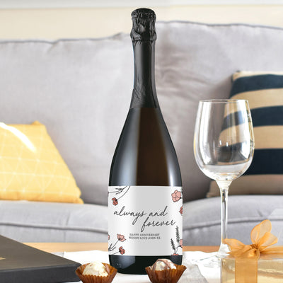 Personalised Floral Always and Forever Bottle of Prosecco Alcohol Everything Personal