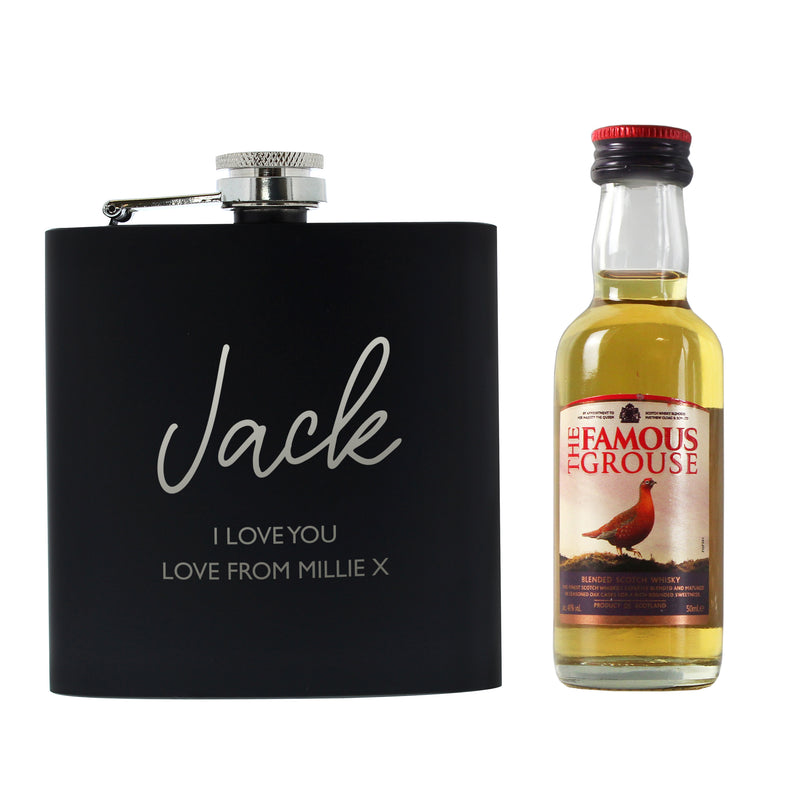 Personalised Hipflask and Whiskey Miniature Set Everything Personal