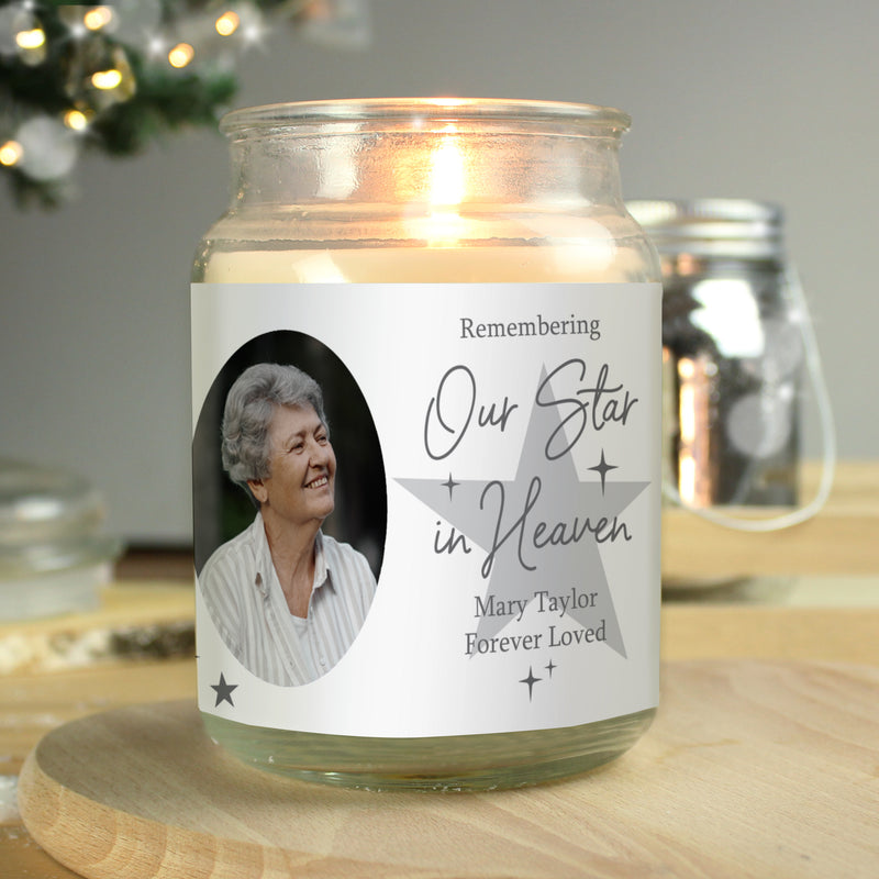 Personalised Star In Heaven Photo Upload Large Scented Jar Candle Candles & Reed Diffusers Everything Personal