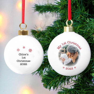 Personalised 1st Christmas Photo Upload Bauble Christmas Decorations Everything Personal