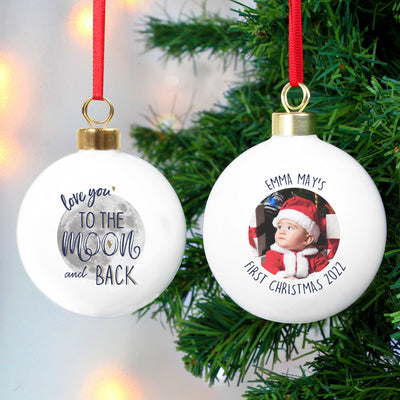 Personalised Moon & Back Photo Upload Bauble Christmas Decorations Everything Personal