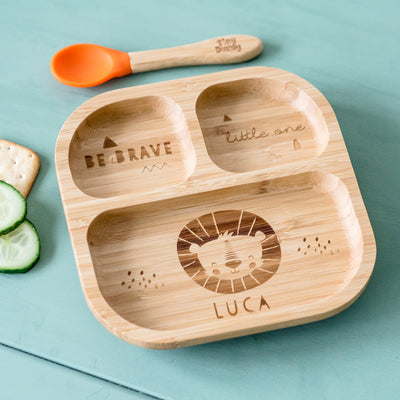 Personalised Lion Bamboo Suction Plate & Spoon Mealtime Essentials Everything Personal
