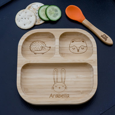 Personalised Woodland Bamboo Suction Plate & Spoon Mealtime Essentials Everything Personal