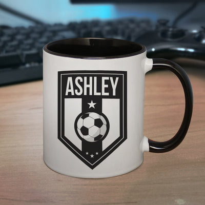 Personalised Football Badge Black Handled Mug Mugs Everything Personal