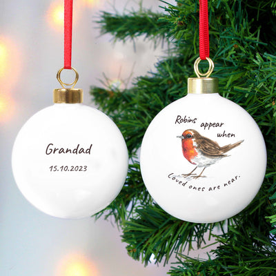Personalised Robins Appear Bauble Christmas Decorations Everything Personal