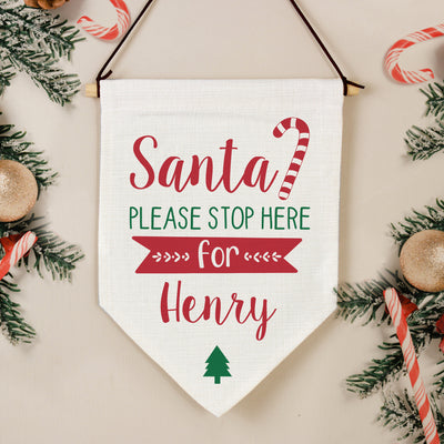 Personalised Santa Stop Here Hanging Banner Hanging Decorations & Signs Everything Personal