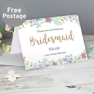 Personalised Bridesmaid 'Floral Watercolour Wedding' Card Greetings Cards Everything Personal