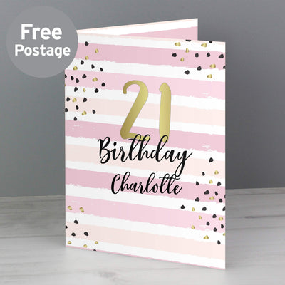 Personalised Gold and Pink Stripe Birthday Card Greetings Cards Everything Personal