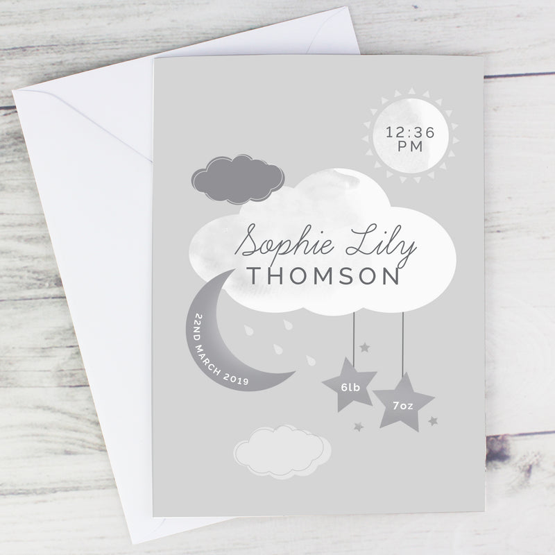 Personalised New Baby Moon & Stars Card Greetings Cards Everything Personal