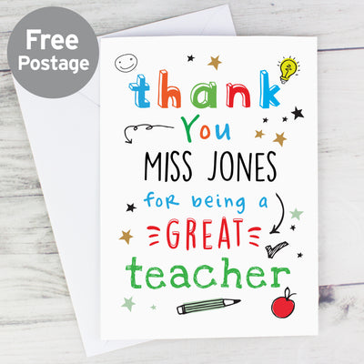 Personalised Thank You Teacher Card Greetings Cards Everything Personal
