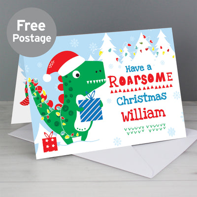 Personalised Dinosaur 'Have a Roarsome Christmas' Card Greetings Cards Everything Personal
