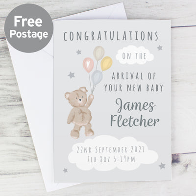 Personalised Teddy & Balloons Card Greetings Cards Everything Personal
