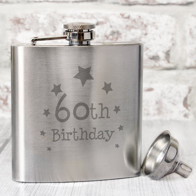 60th Birthday Hip Flask Glasses & Barware Everything Personal