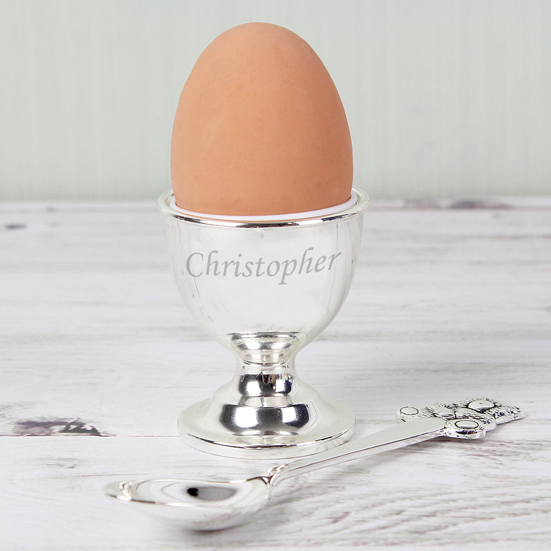 Personalised Silver Egg Cup & Spoon Mealtime Essentials Everything Personal
