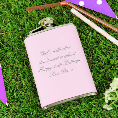 Personalised Pink Hip Flask Glasses & Barware Everything Personal