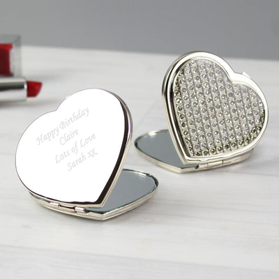 Personalised Diamante Heart Compact Mirror Keepsakes Everything Personal