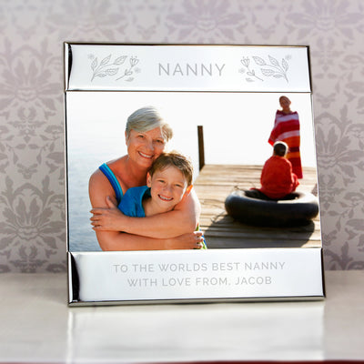 Personalised Silver Floral Square 6x4 Landscape Photo Frame Photo Frames, Albums and Guestbooks Everything Personal