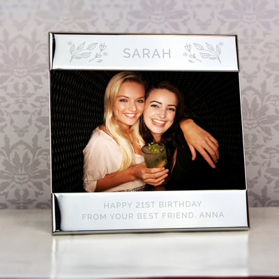 Personalised Silver Floral Square 6x4 Landscape Photo Frame Photo Frames, Albums and Guestbooks Everything Personal
