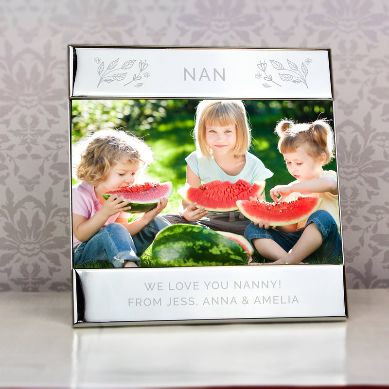 Personalised Silver Floral Square 6x4 Landscape Photo Frame Photo Frames, Albums and Guestbooks Everything Personal