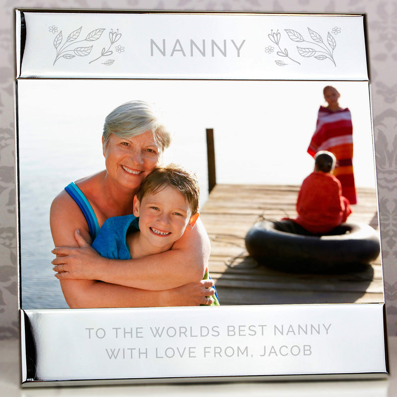 Personalised Silver Floral Square 6x4 Landscape Photo Frame Photo Frames, Albums and Guestbooks Everything Personal