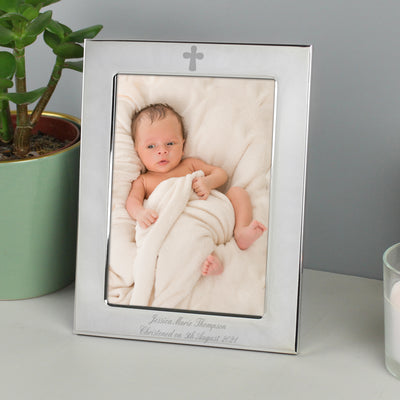 Personalised Silver Plated 5x7 Elegant Cross Photo Frame Photo Frames, Albums and Guestbooks Everything Personal
