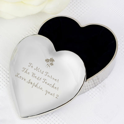 Personalised Teacher Heart Flowers Trinket Box Trinket, Jewellery & Keepsake Boxes Everything Personal
